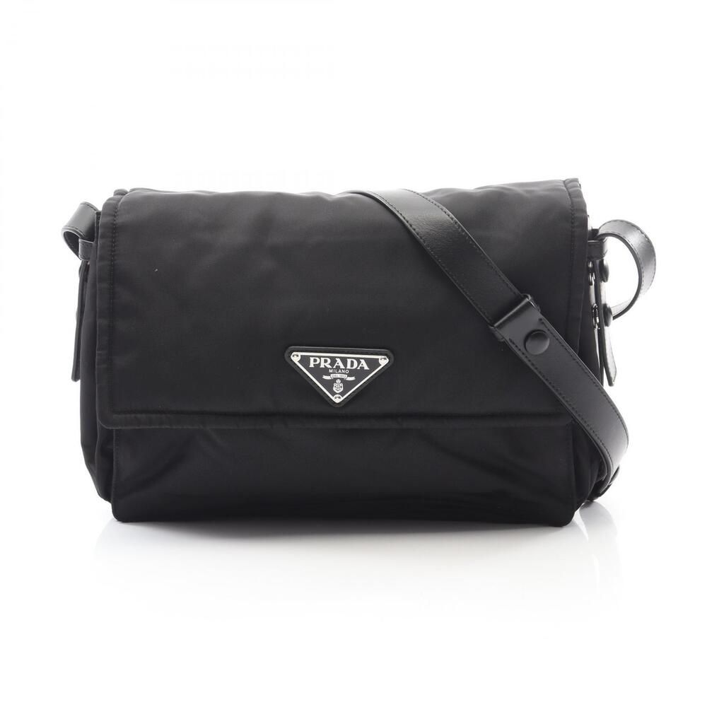 Prada Padded Quilted Shoulder Bag Leather Black